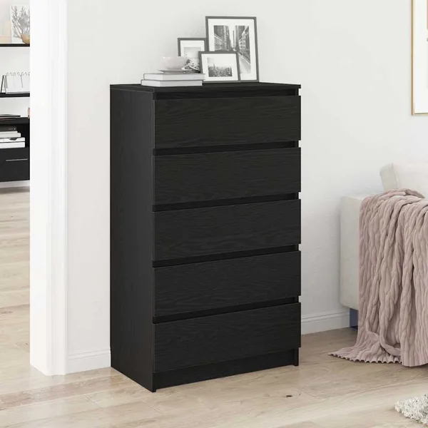 Meuble à tiroirs en chêne noir 60x36x103 cm bois d'ingénierie