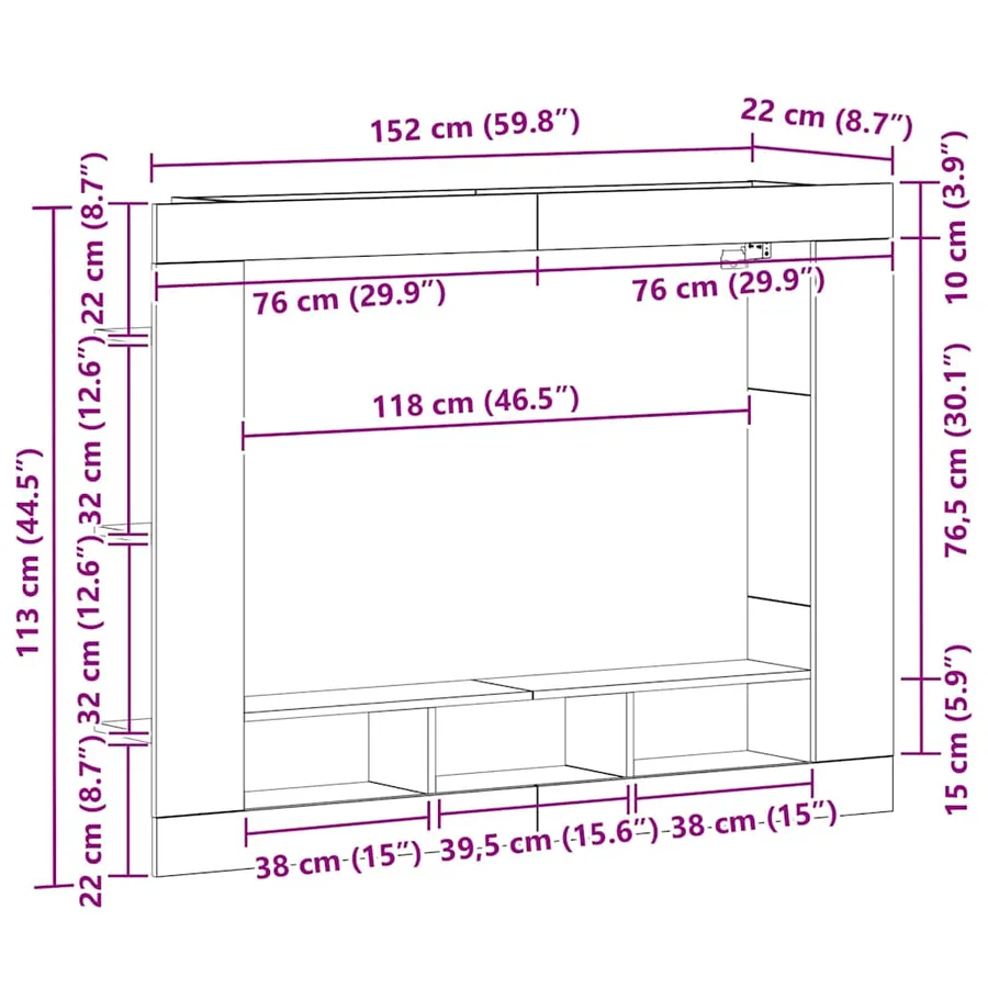 Meuble TV 152 x 22 x 113 cm chêne artisanal Bois d'ingénierie - 11