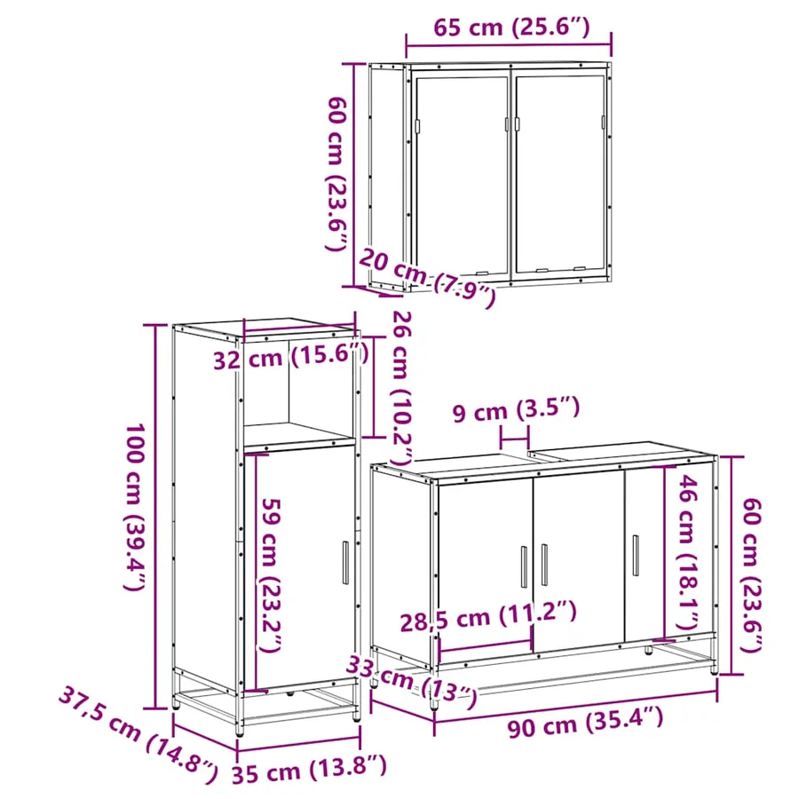 Ensemble de meubles de salle de bain 3 pcs Sonoma gris - 11