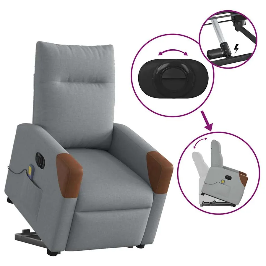 Fauteuil inclinable de massage électrique Gris clair Tissu - 8