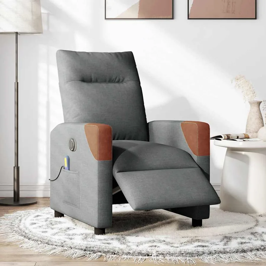 Fauteuil inclinable de massage électrique gris foncé tissu - 2