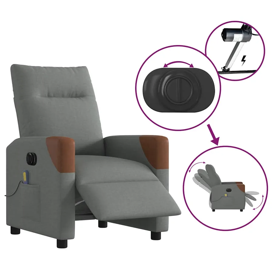 Fauteuil inclinable de massage électrique gris foncé tissu - 9