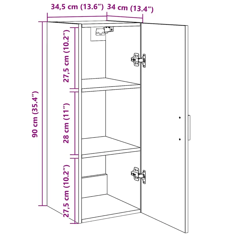 Armoire murale en chêne noir 34,5 x 34 x 90 cm Bois d'ingénierie - 12