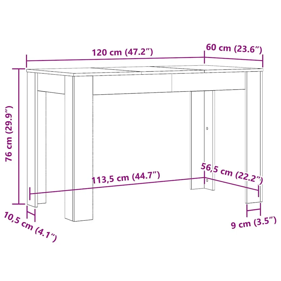 Table à dîner chêne noir 120x60x76 cm bois d'ingénierie - 10