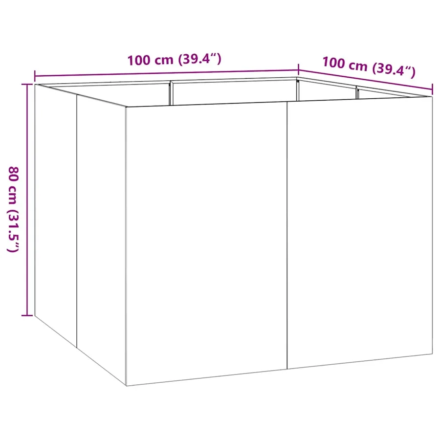 Jardinière vert olive 100x100x80 cm acier - 9