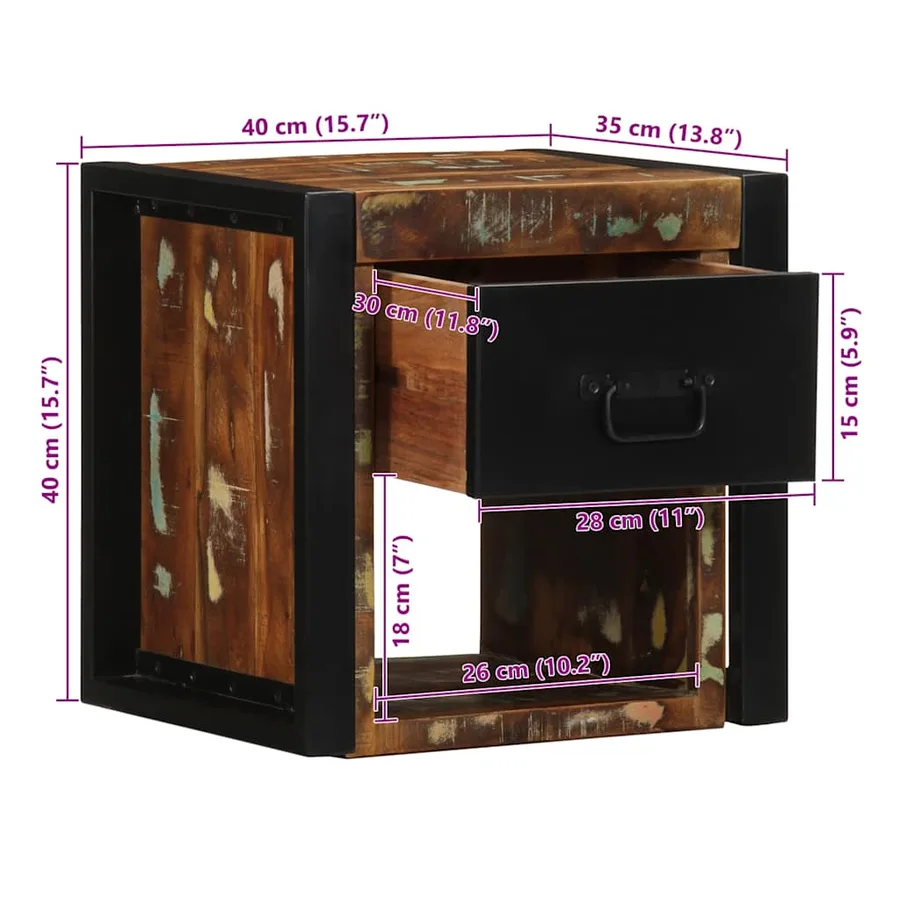 Table de chevet multicolore 40x35x40 cm bois de récupération - 14