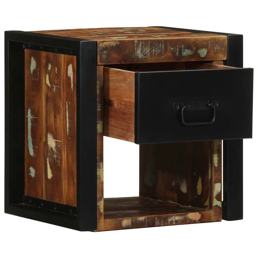 Table de chevet multicolore 40x35x40 cm bois de récupération - 2
