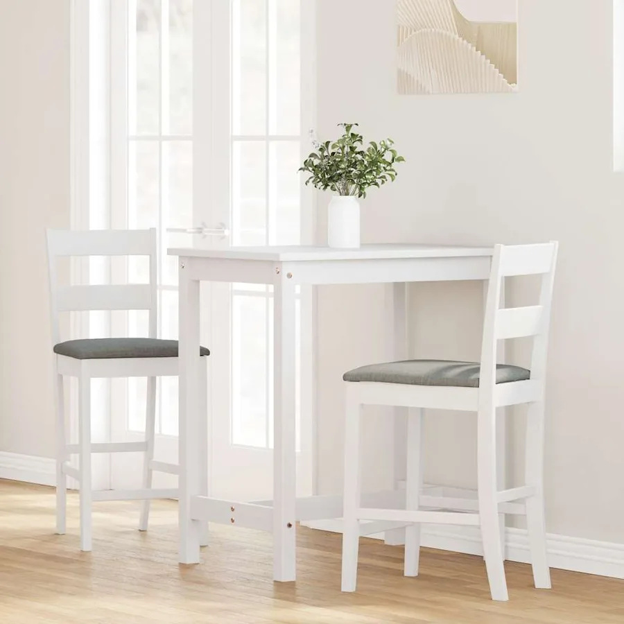 Tabourets de bar avec coussins 2 pcs blanc bois massif d'hévéa - 3