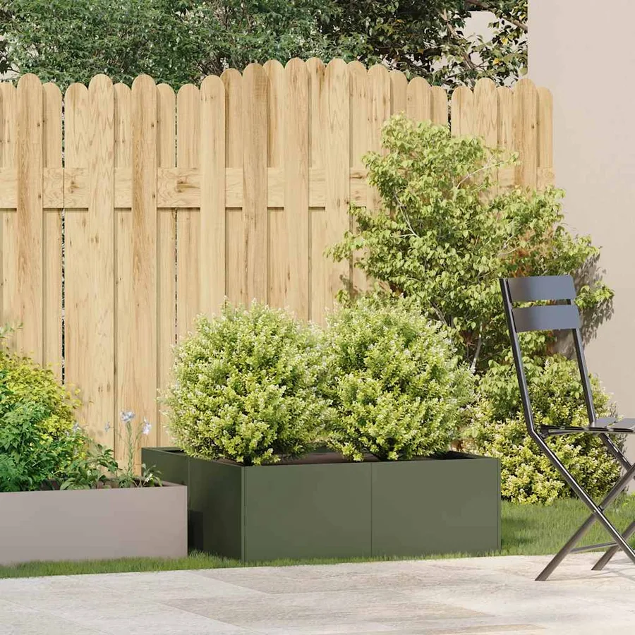 Jardinière vert olive 80x80x30 cm acier - 3