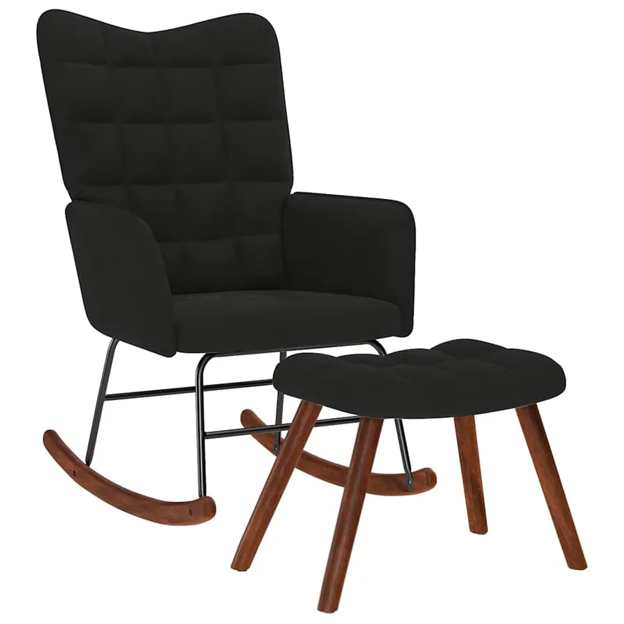 Chaise à bascule avec tabouret en velours noir