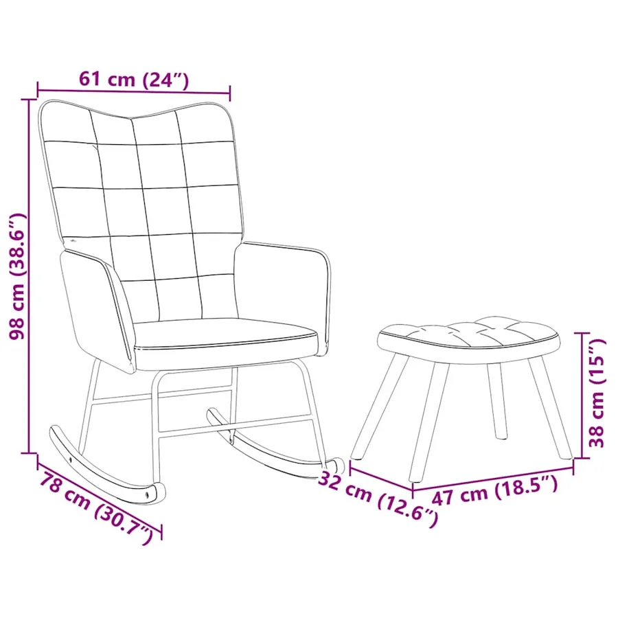 Chaise à bascule avec tabouret en velours noir - 11