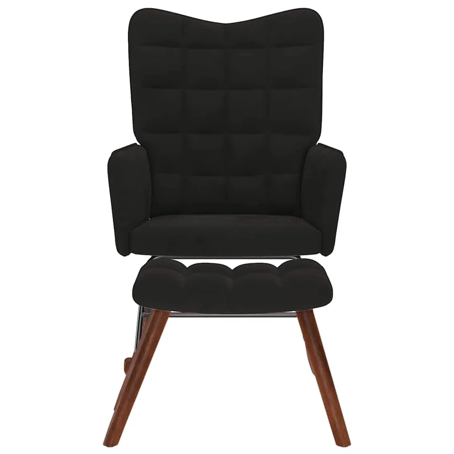Chaise à bascule avec tabouret en velours noir - 3