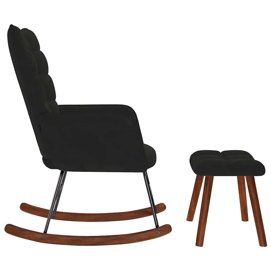 Chaise à bascule avec tabouret en velours noir - 6