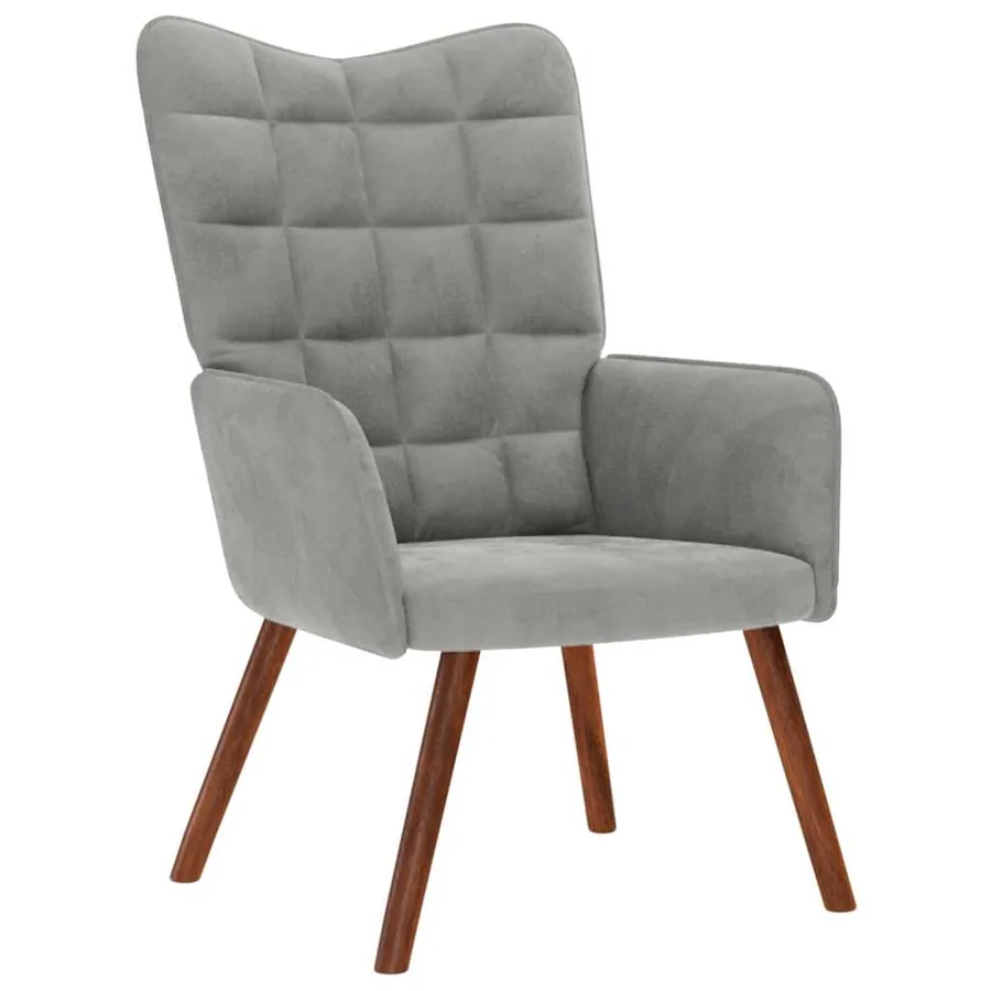 Fauteuil relax avec tabouret en velours gris clair - 4