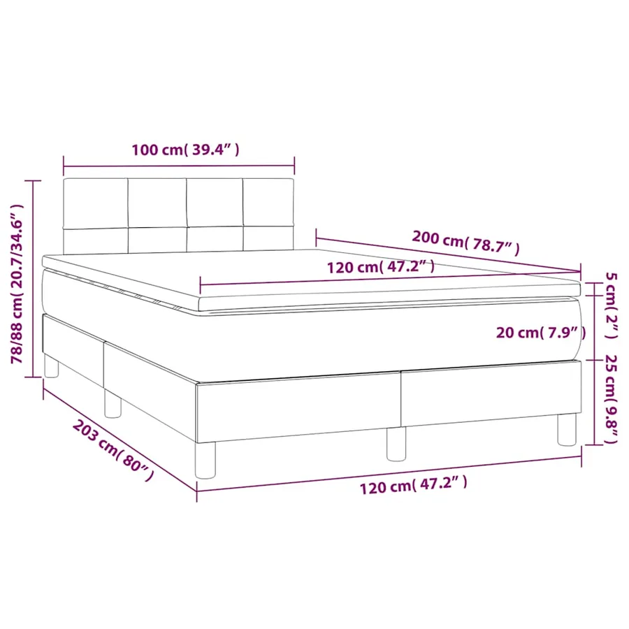Sommier à lattes de lit avec matelas Gris foncé 120x200cm Tissu - 7