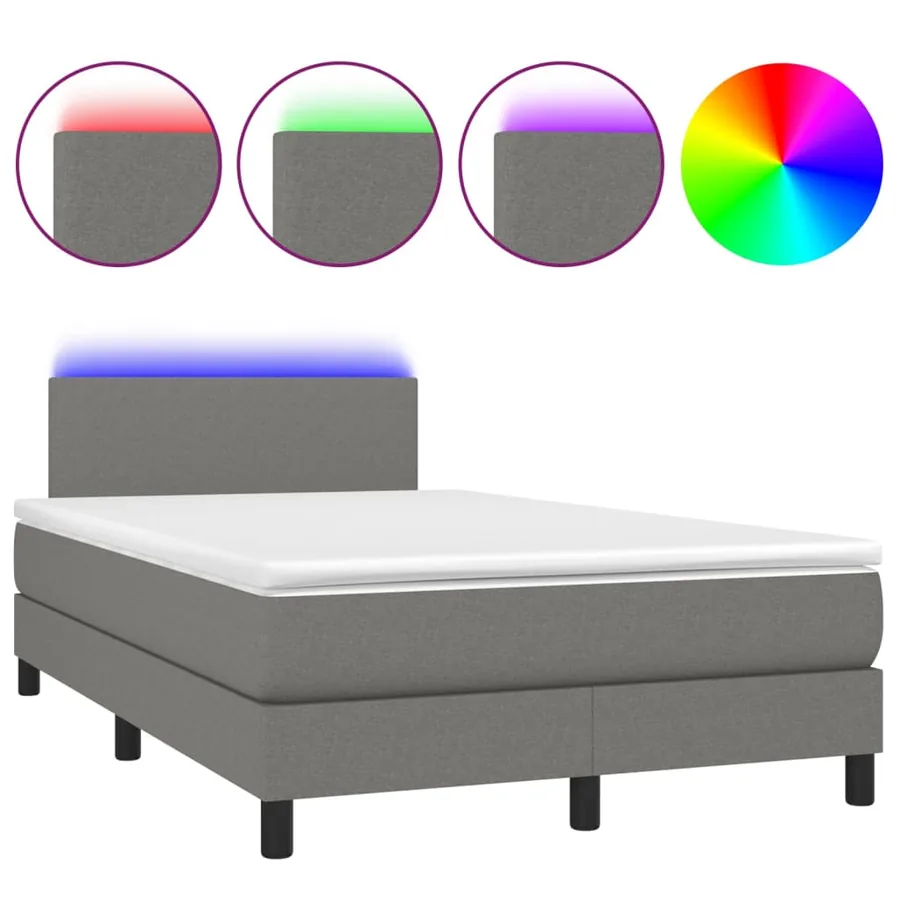 Sommier à lattes de lit et matelas et LED Gris foncé 120x200 cm - 2
