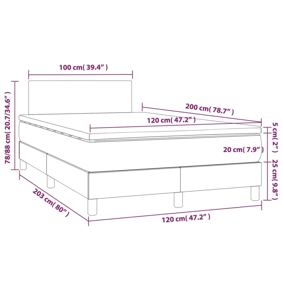 Sommier à lattes de lit et matelas et LED Gris foncé 120x200 cm - 8