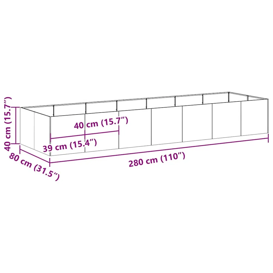 Jardinière anthracite 280x80x40 cm acier - 9