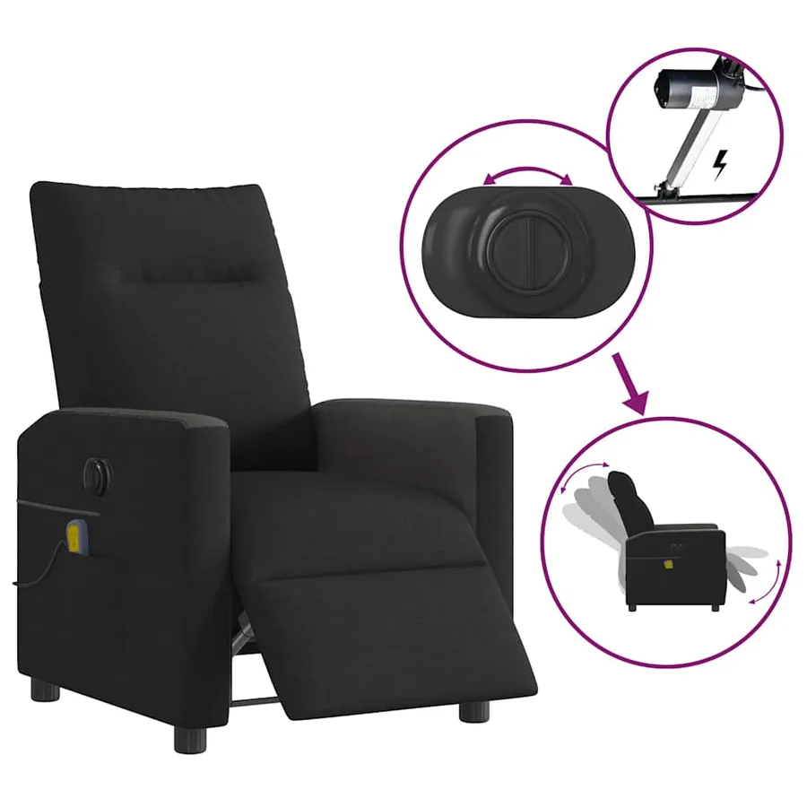 Fauteuil de massage inclinable électrique Noir Tissu - 9