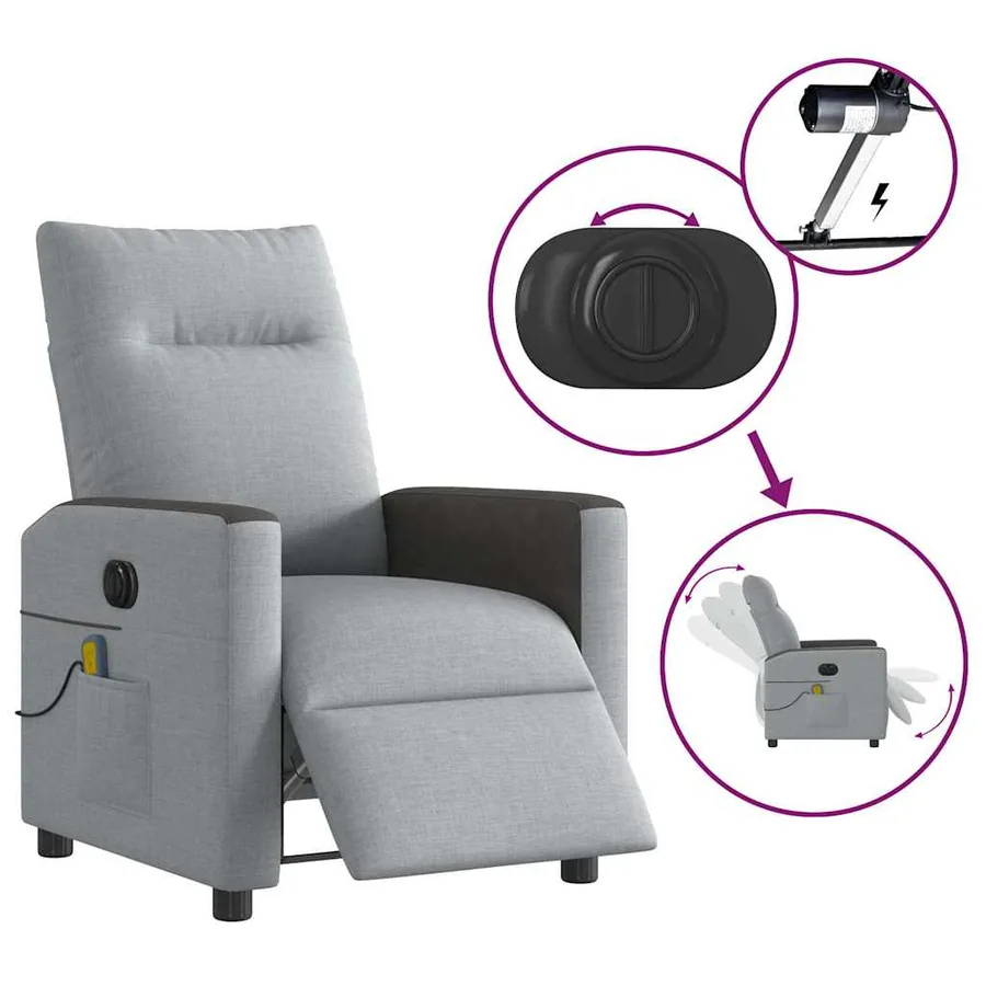 Fauteuil de massage inclinable électrique gris clair tissu - 9