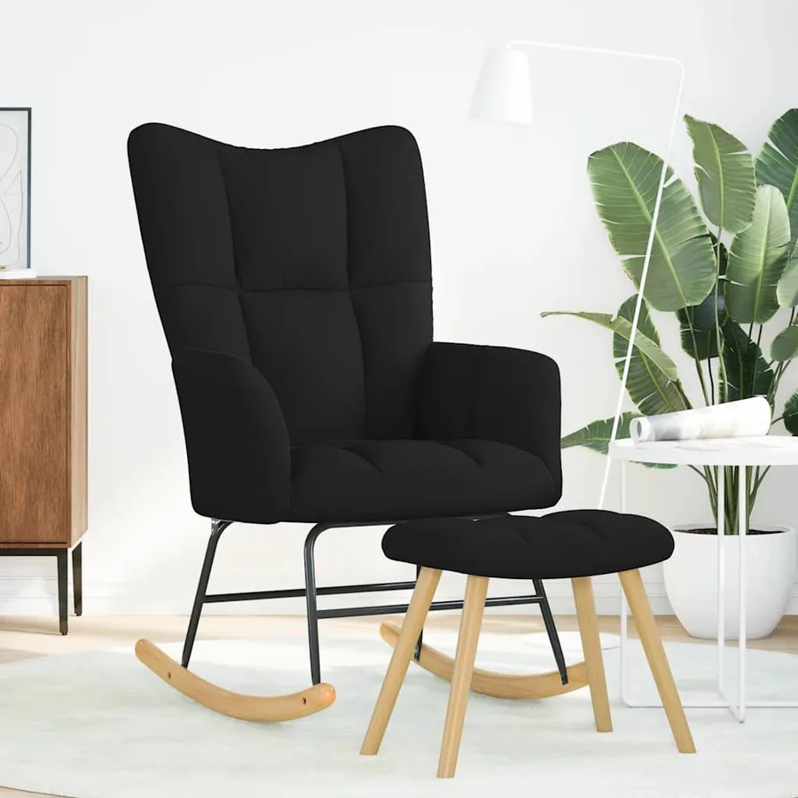Chaise à bascule avec repose-pied Noir Tissu - 2