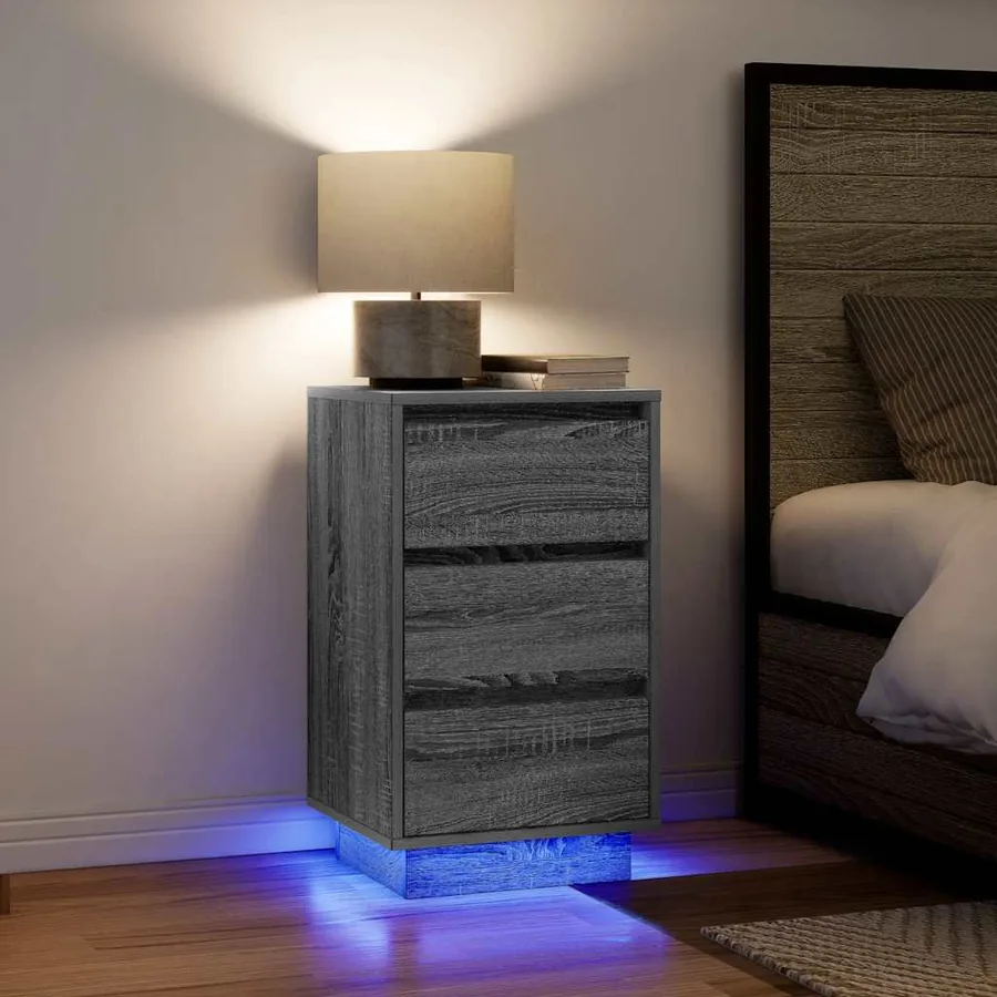 Table de chevet avec lumières LED sonoma gris 38x34x65 cm