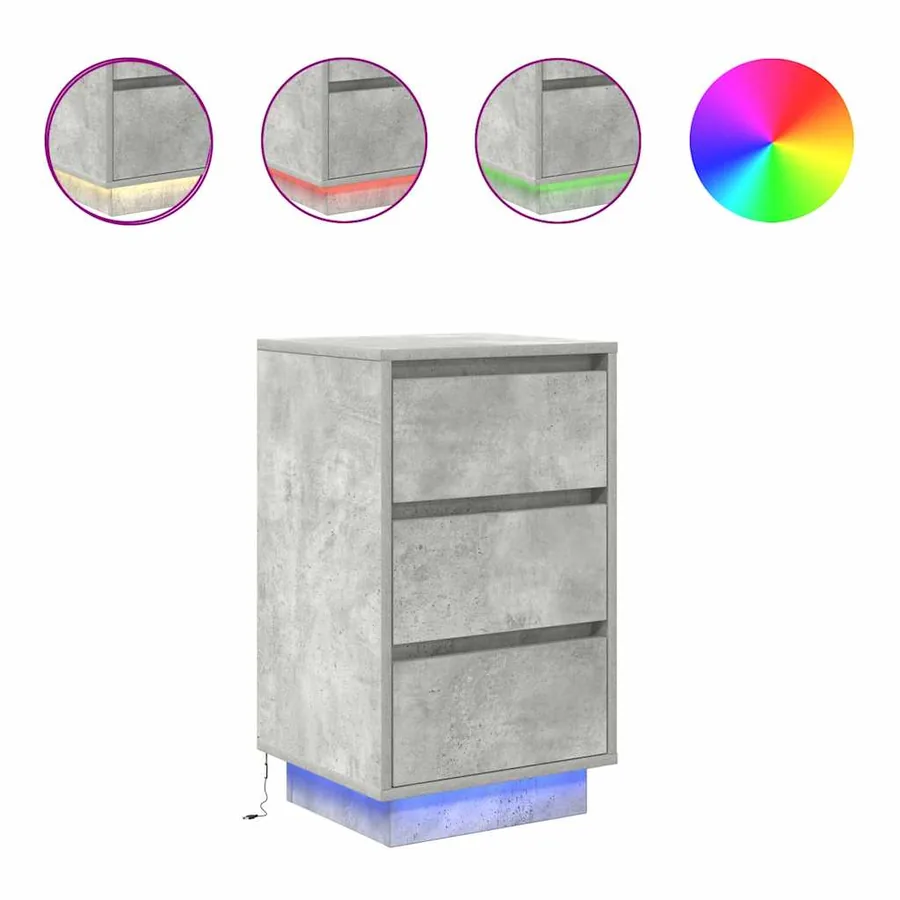 Table de chevet avec lumières LED gris béton 38x34x65 cm - 2