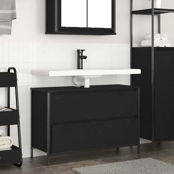 Meuble de salle de bain lavabo tiroirs chêne noir 90x34,5x60 cm