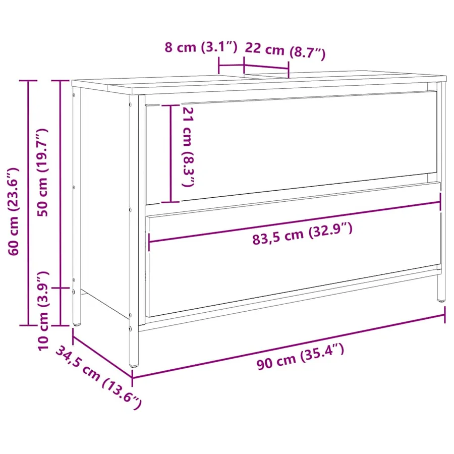 Meuble de salle de bain lavabo tiroirs chêne noir 90x34,5x60 cm - 15