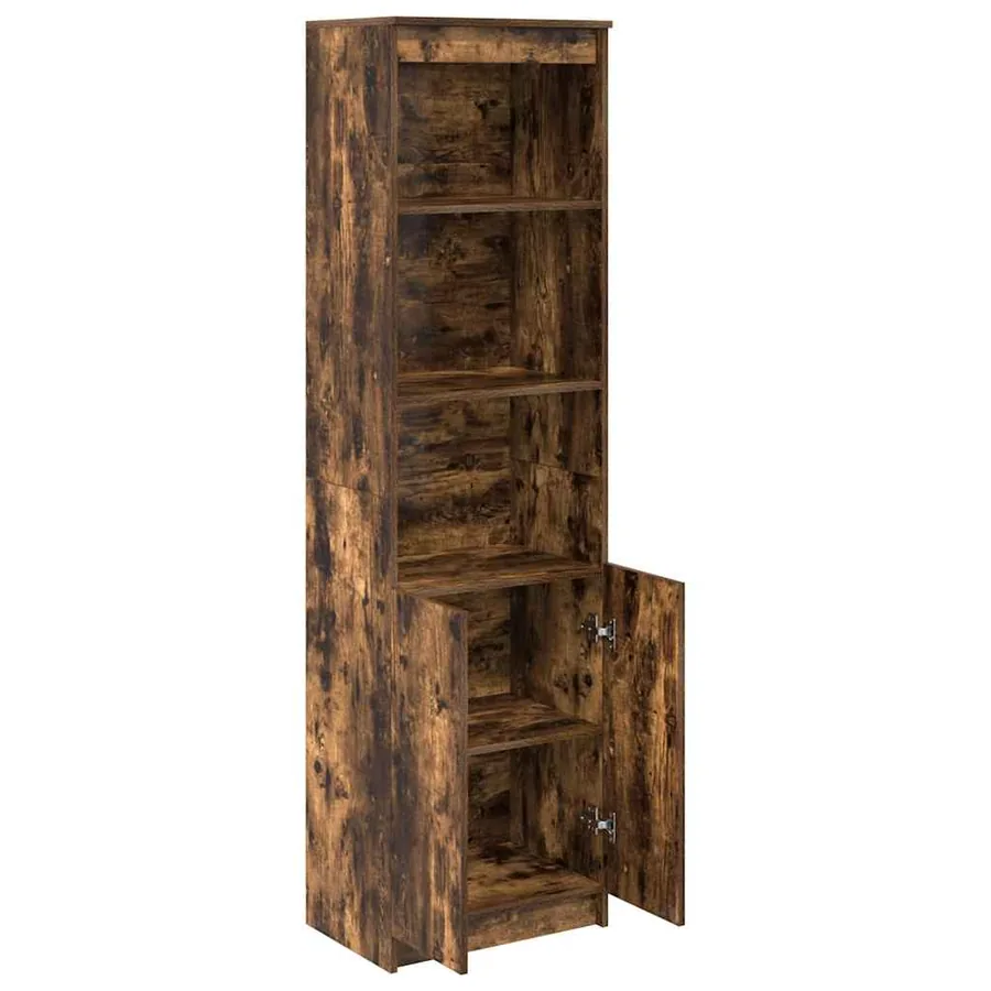 Buffet haut chêne fumé 50x35x180 cm bois d'ingénierie - 5