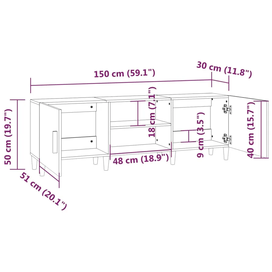 Meuble TV Sonoma gris 150x30x50 cm Bois d'ingénierie - 8