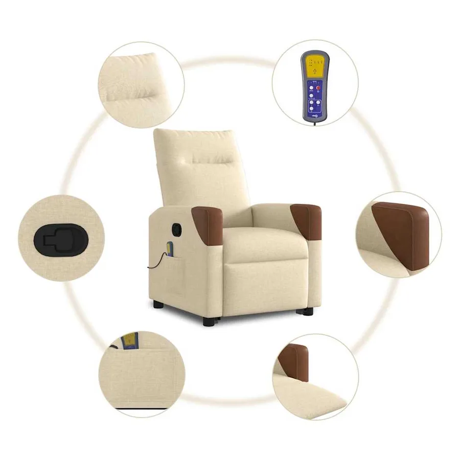 Fauteuil inclinable de massage Crème Tissu - 10
