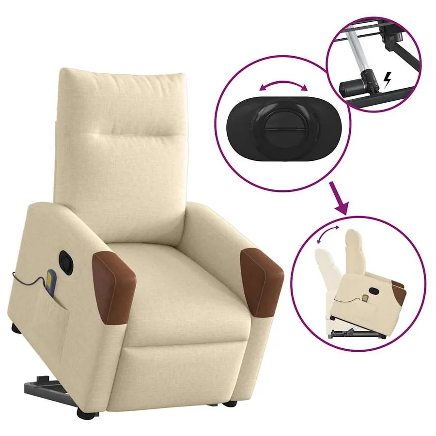 Fauteuil inclinable de massage Crème Tissu - 9