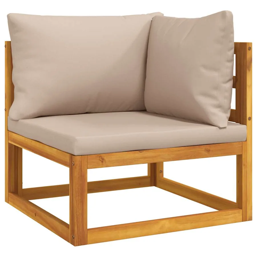 Canapé d'angle sectionnel et coussins taupe bois massif acacia - 2
