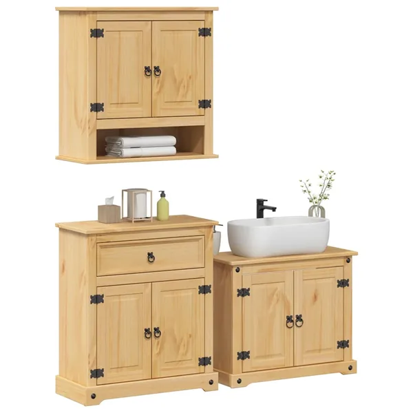 Ensemble de meubles salle de bain 3 pcs Corona bois pin massif