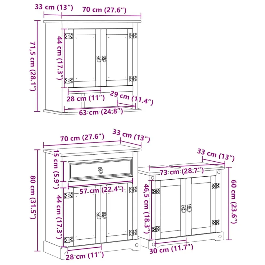 Ensemble de meubles salle de bain 3 pcs Corona bois pin massif - 11