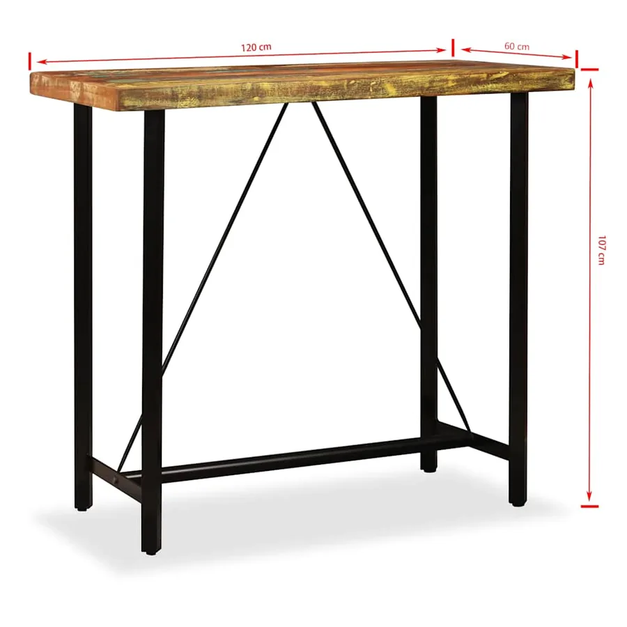 Ensemble de bar 5 pcs Bois de récupération Cuir véritable et toile - 14