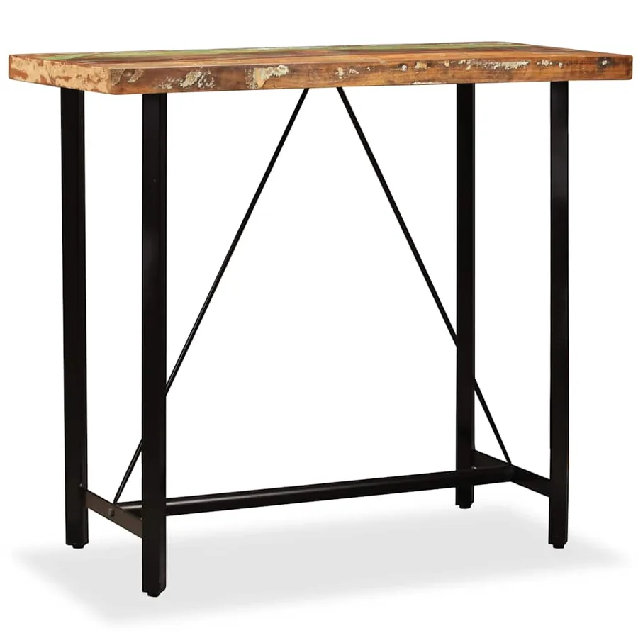 Ensemble de bar 5 pcs Bois de récupération Cuir véritable et toile - 2