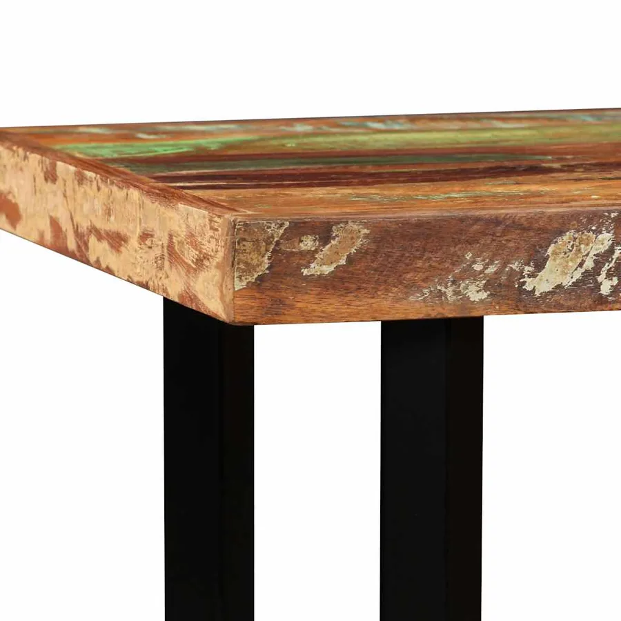 Ensemble de bar 5 pcs Bois de récupération Cuir véritable et toile - 5