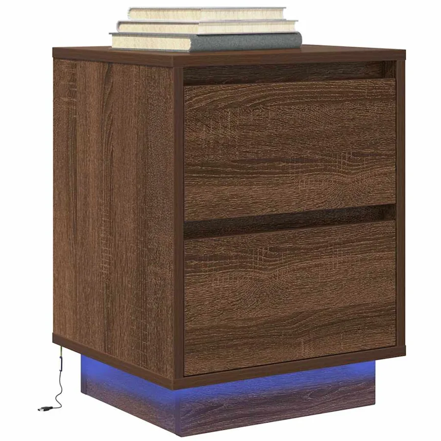 Table de chevet avec lumières LED chêne marron 38x34x50 cm