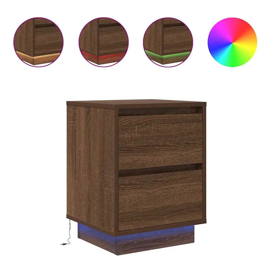 Table de chevet avec lumières LED chêne marron 38x34x50 cm - 2