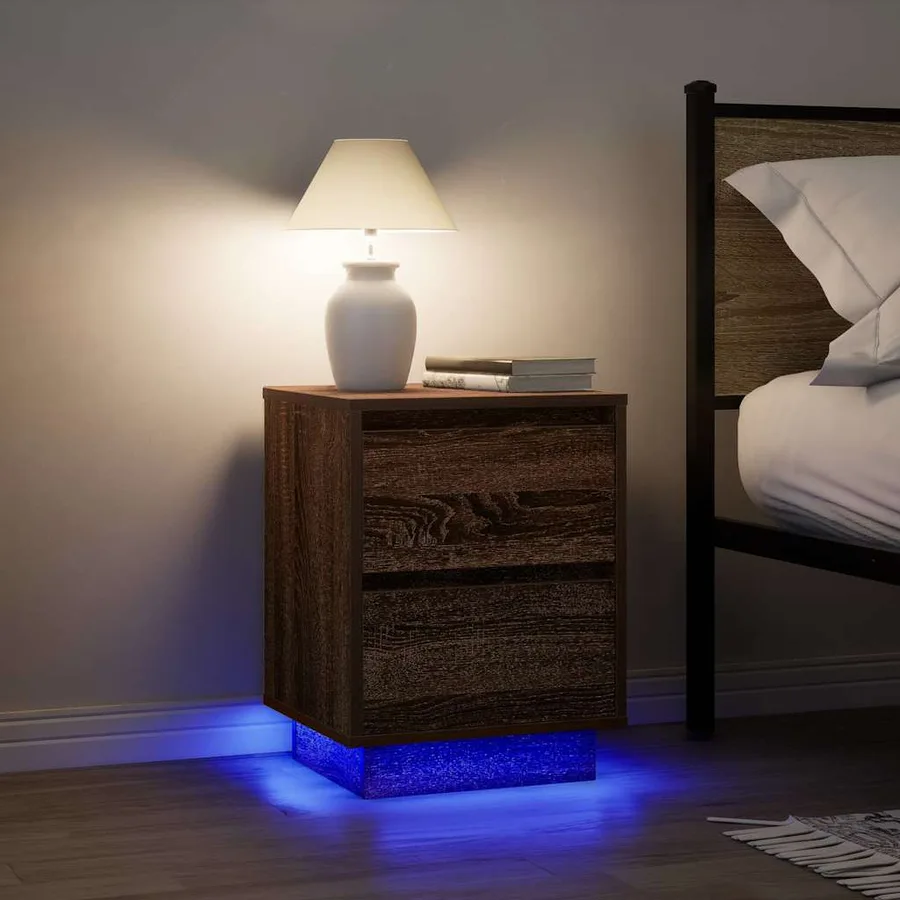 Table de chevet avec lumières LED chêne marron 38x34x50 cm - 5