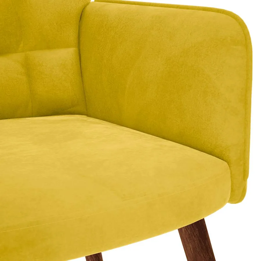 Fauteuil relax avec tabouret en velours jaune - 8
