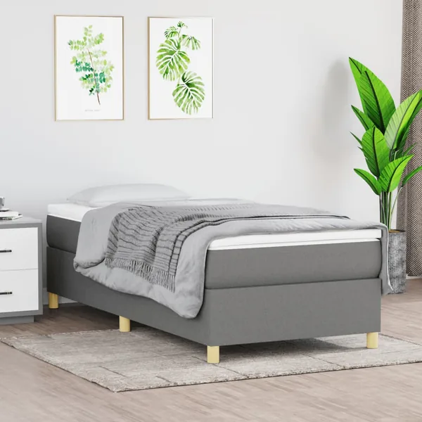 Cadre de lit à lattes gris foncé 90x200 cm tissu