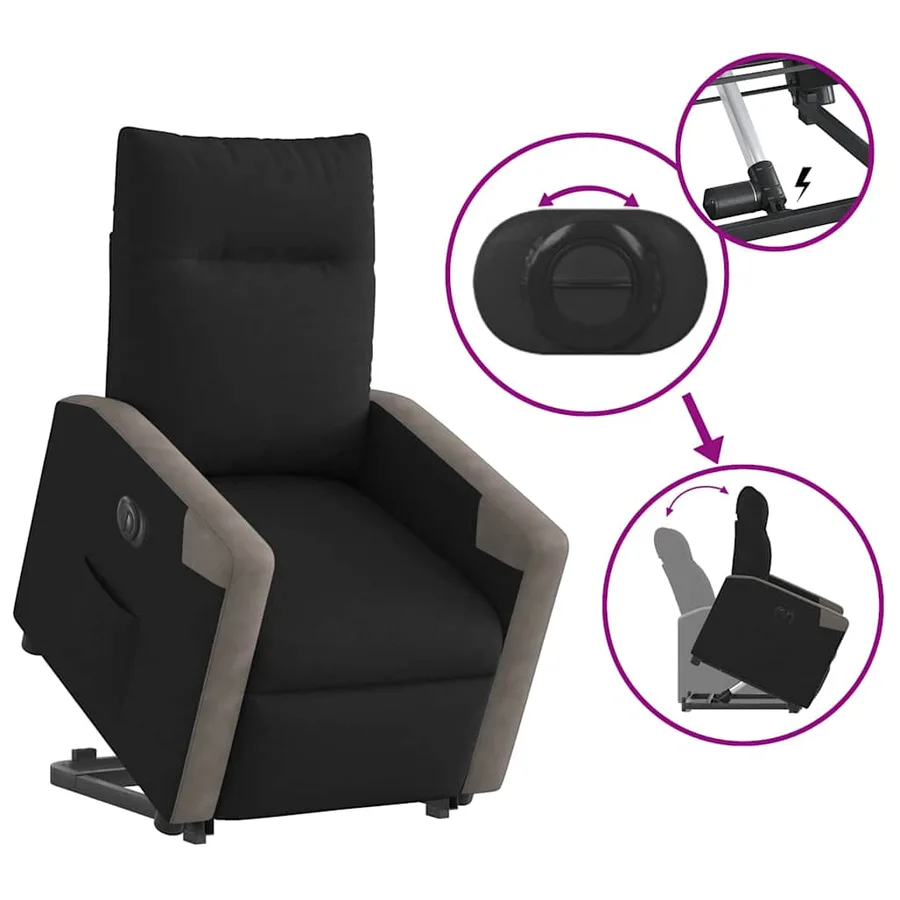 Fauteuil inclinable électrique noir tissu - 9