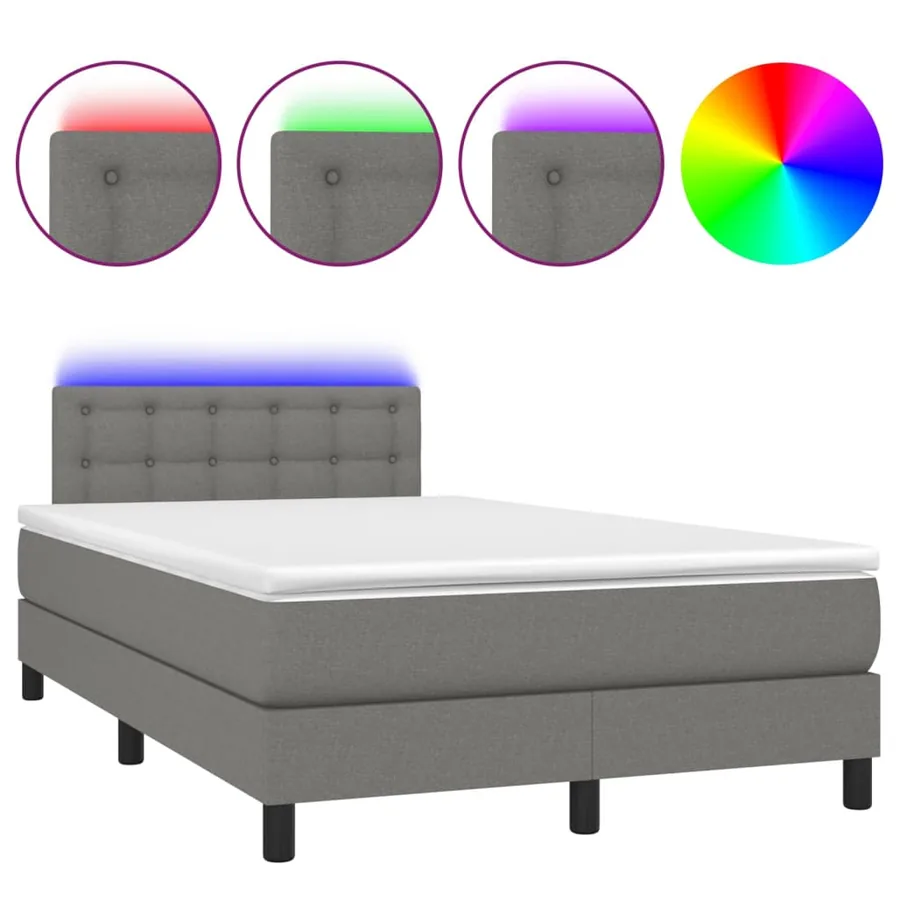 Sommier à lattes de lit et matelas et LED Gris foncé 120x200 cm - 2