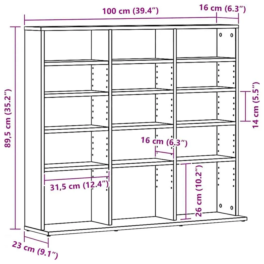 Meuble CD en chêne noir 100 x 23 x 89,5 cm bois d'ingénierie - 10