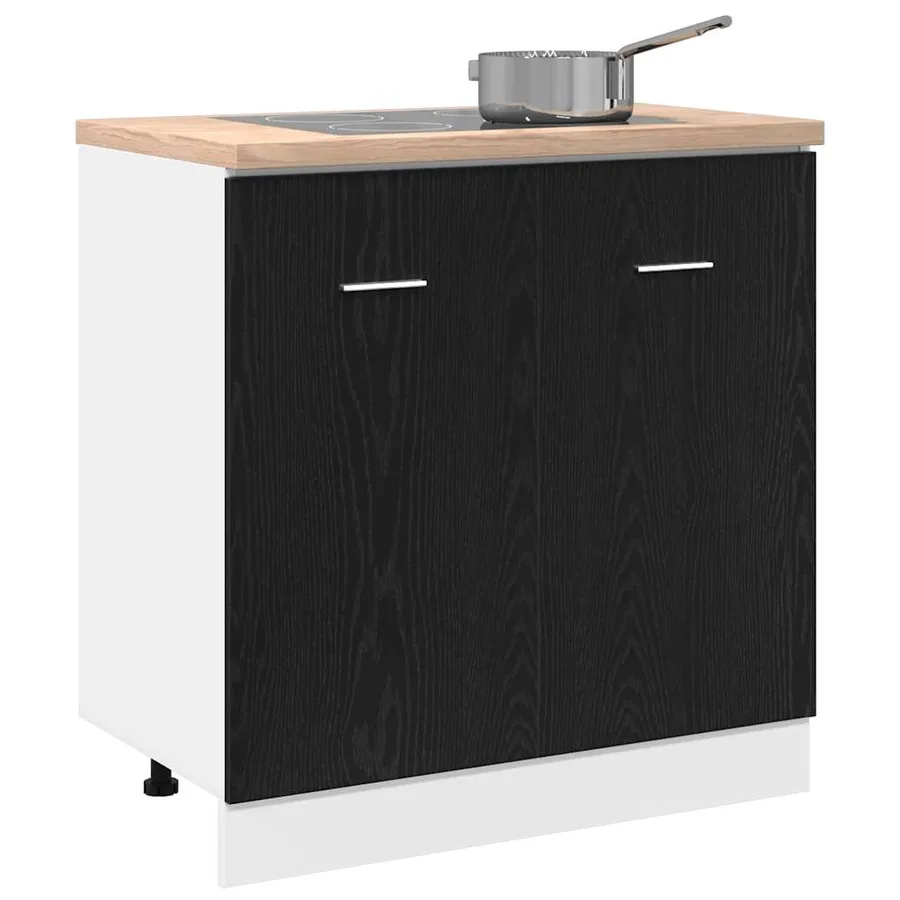 Meuble Bas d'Évier Chêne Noir 80x46x81,5 cm Bois Ingénieré - 4
