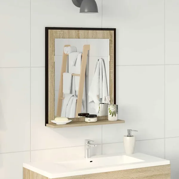 Miroir de salle de bain avec étagère Noir 50 x 12 x 60 cm