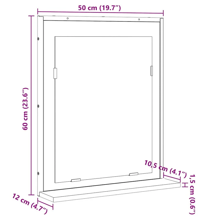 Miroir de salle de bain avec étagère Noir 50 x 12 x 60 cm - 8
